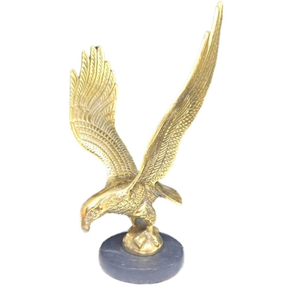 Vintage Brass Eagle on Marble Base 9.5"  Patriotic Desk Sculpture